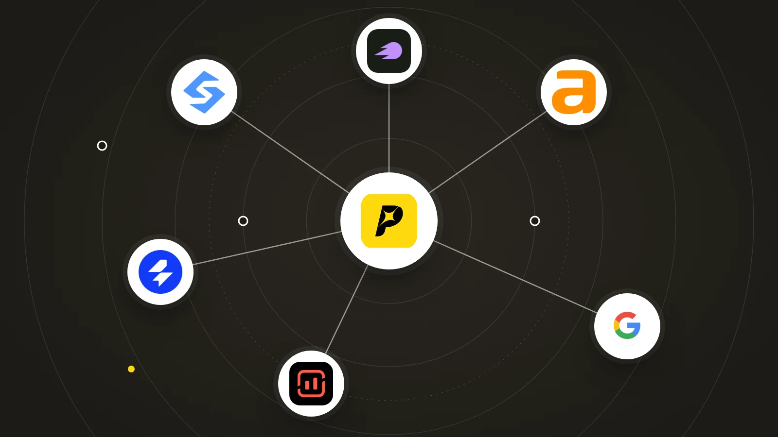 Pipecorn at the centre linked to the Sorank, Semrush, Ahrefs, SE Ranking, Surfer and Google Search Console logos on a dark field