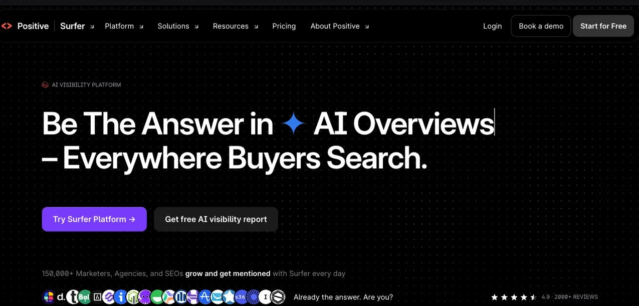 Surfer home page: make AI answers recommend your brand