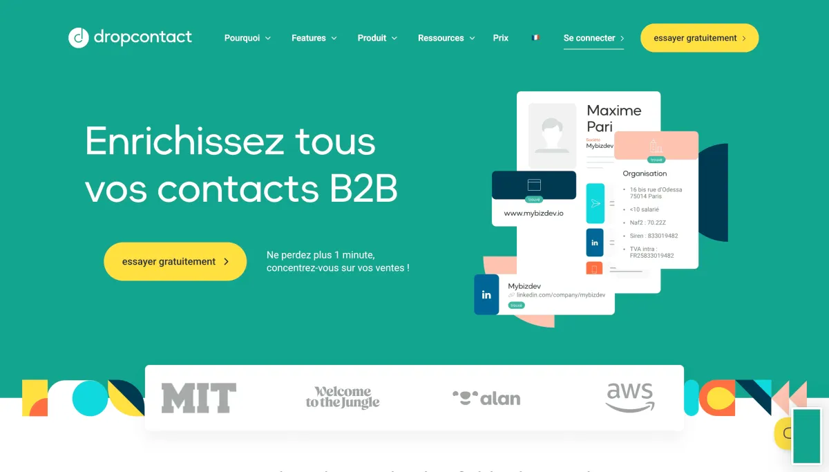 Dropcontact  product homepage screenshot
