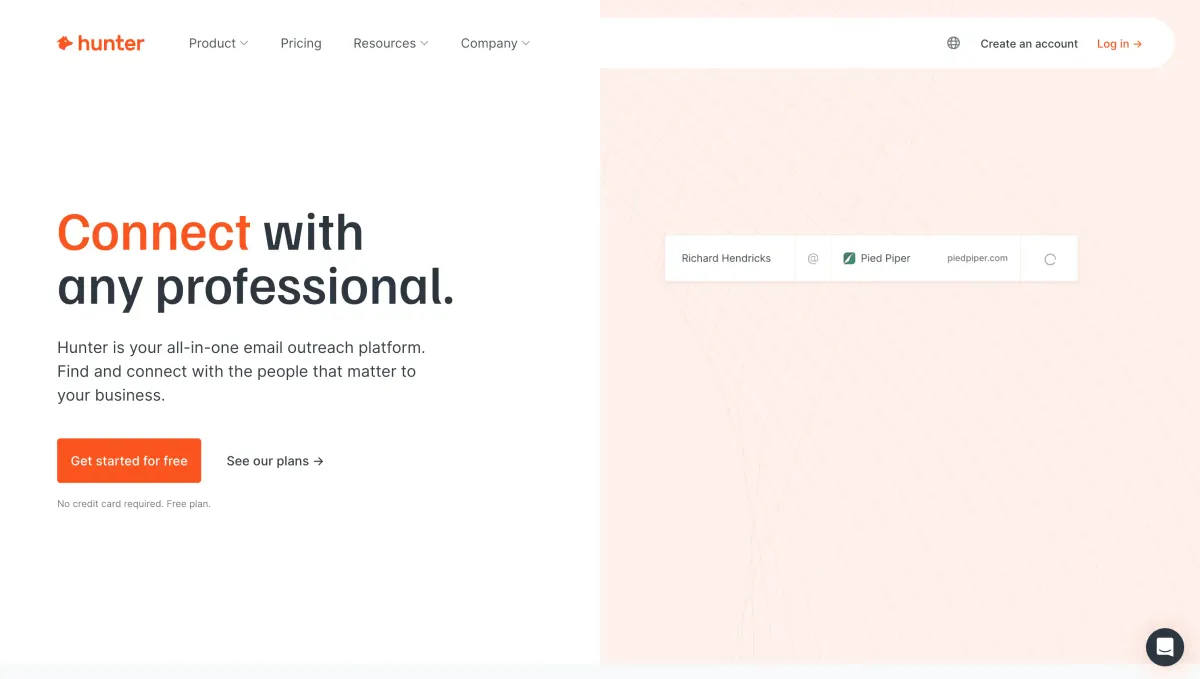 Hunter.io  product homepage screenshot