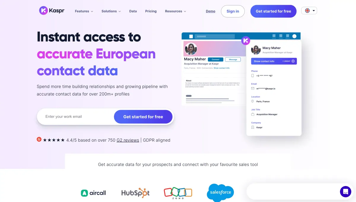 Kaspr  product homepage screenshot