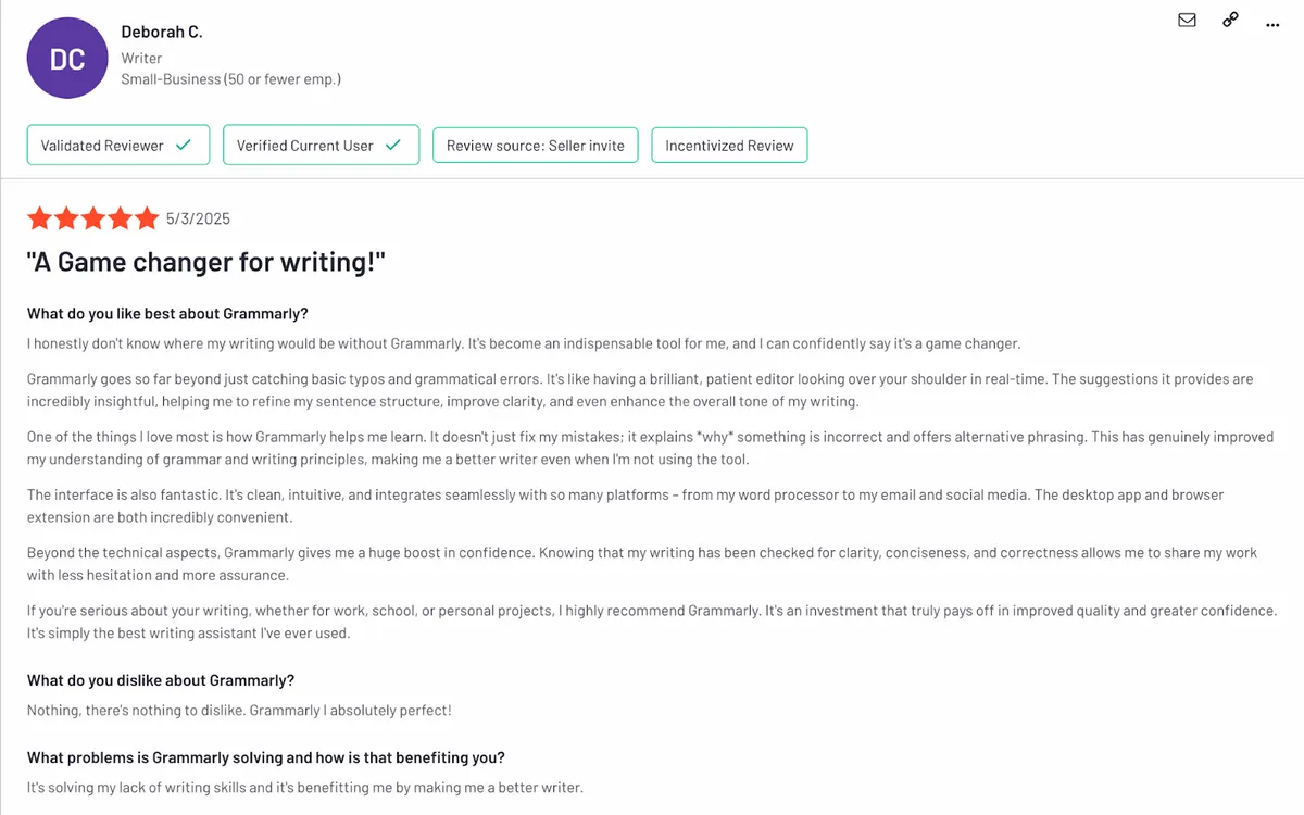 Best AI Spellchecker: Grammarly  product screenshot