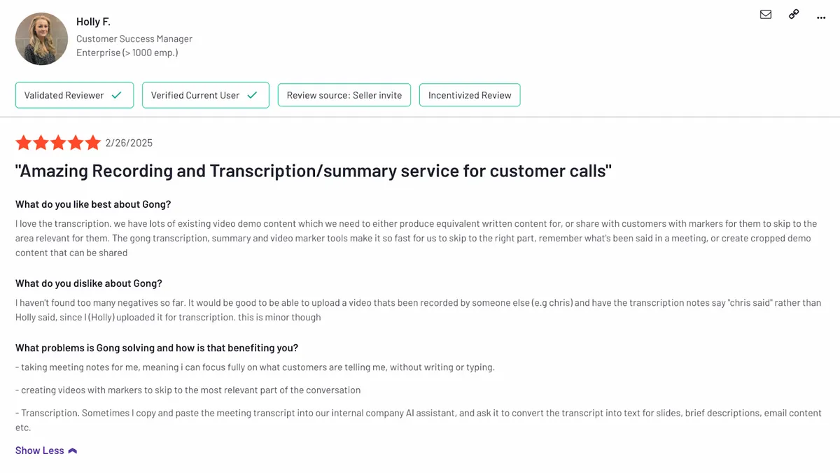 Best AI tool for Sales Coaching: Gong.io  product screenshot