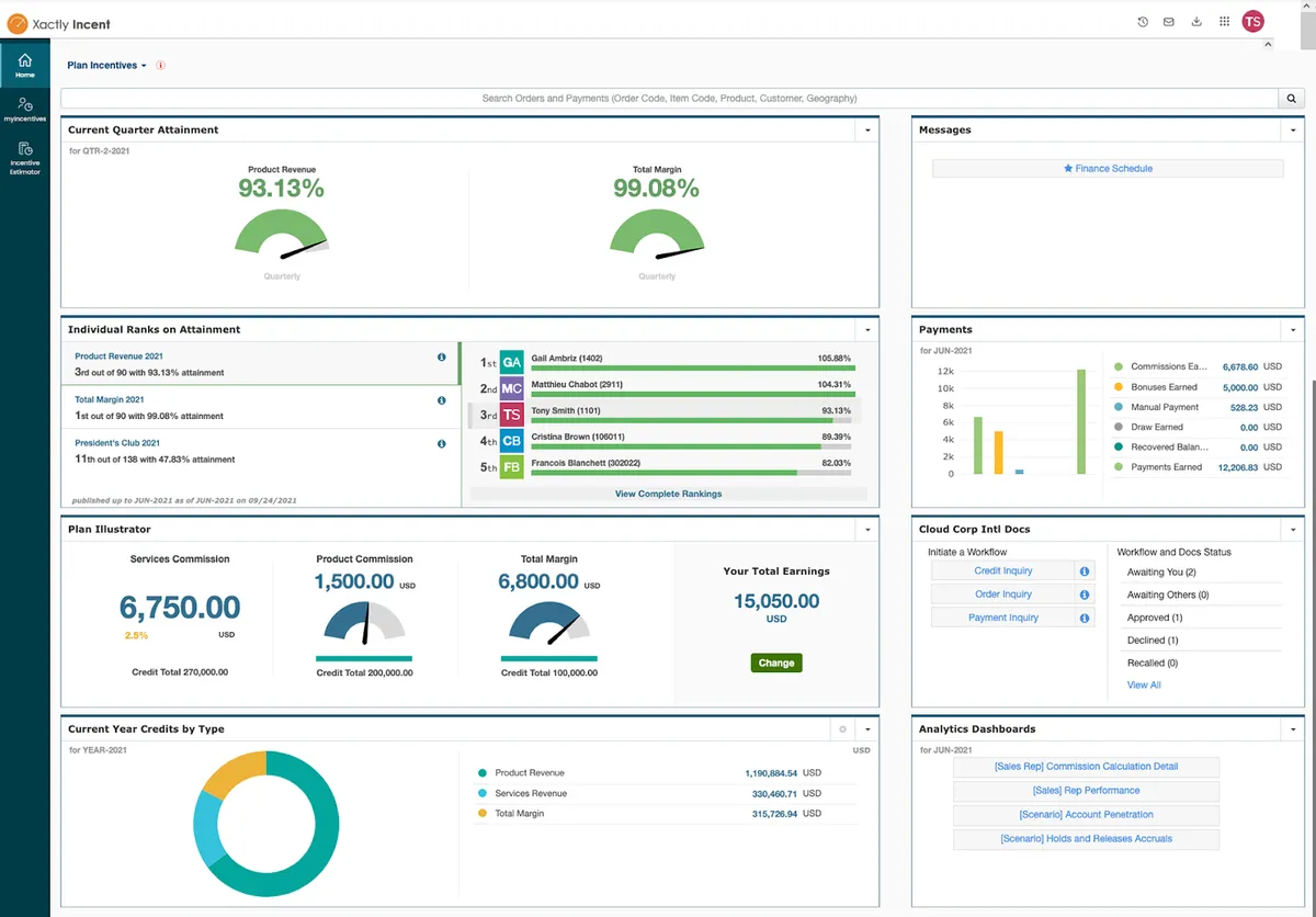 Xactly Incent  product screenshot