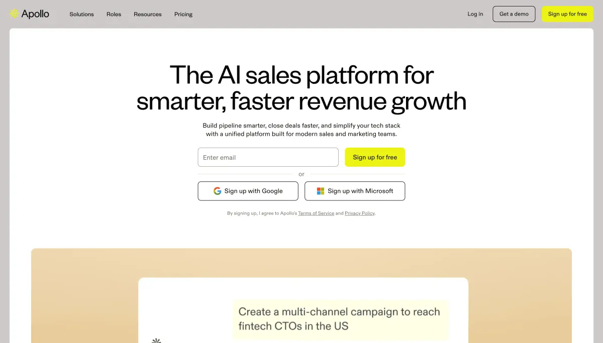 Apollo.io product homepage screenshot