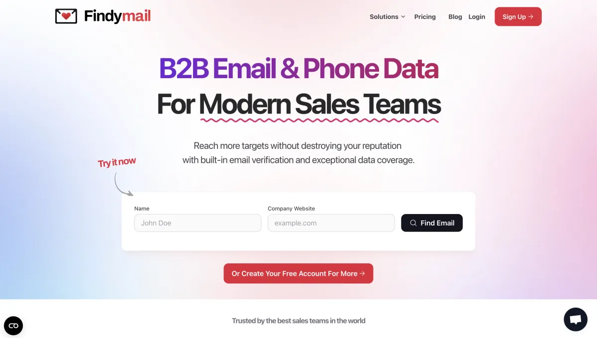 Findymail product homepage screenshot