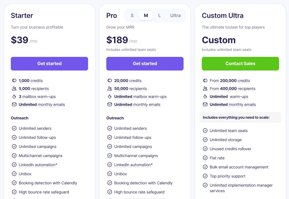 Snov.io pricing page screenshot